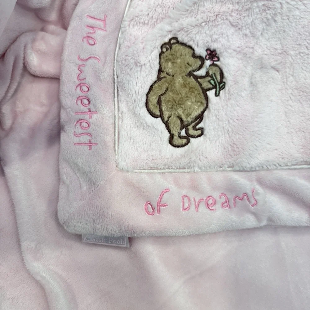 Vintage Winnie the Pooh small pink blanket‎ 26x28 in